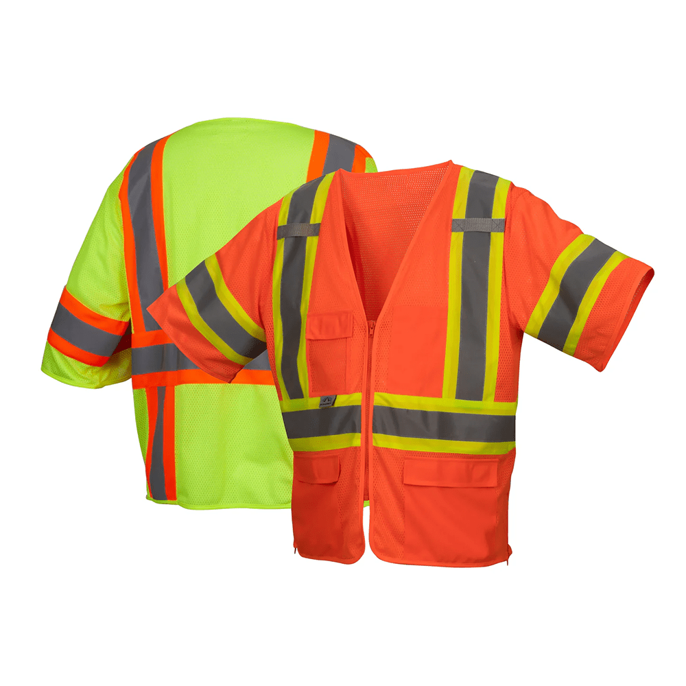 Pyramex RVZ36 Series Hi Vis Lime Class 3 Mesh Surveyor Vest - Gorvex.com