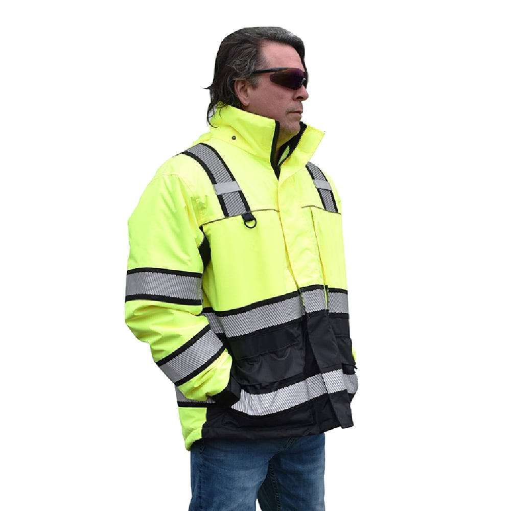 Reptyle™ Hi Vis Quilt - Lined Parka Black Front Panel + Detachable Hood - Gorvex.com