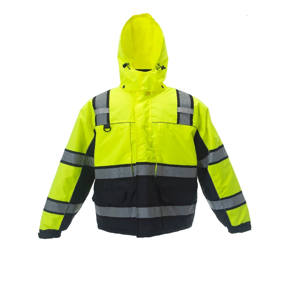 Reptyle™ Hi Vis Quilt - Lined Parka Black Front Panel + Detachable Hood - Gorvex.com