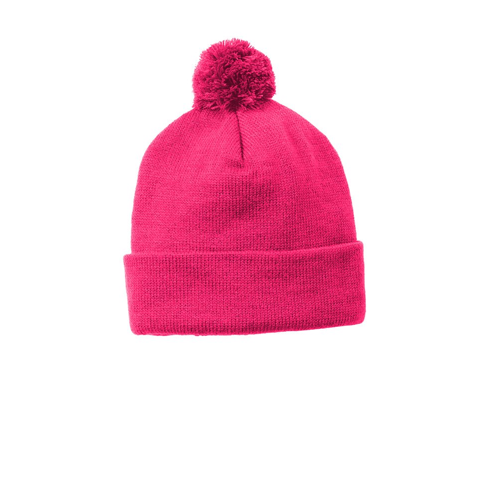 Sport - Tek STC37 Solid Color Acrylic Pom Pom Beanie - Gorvex.com