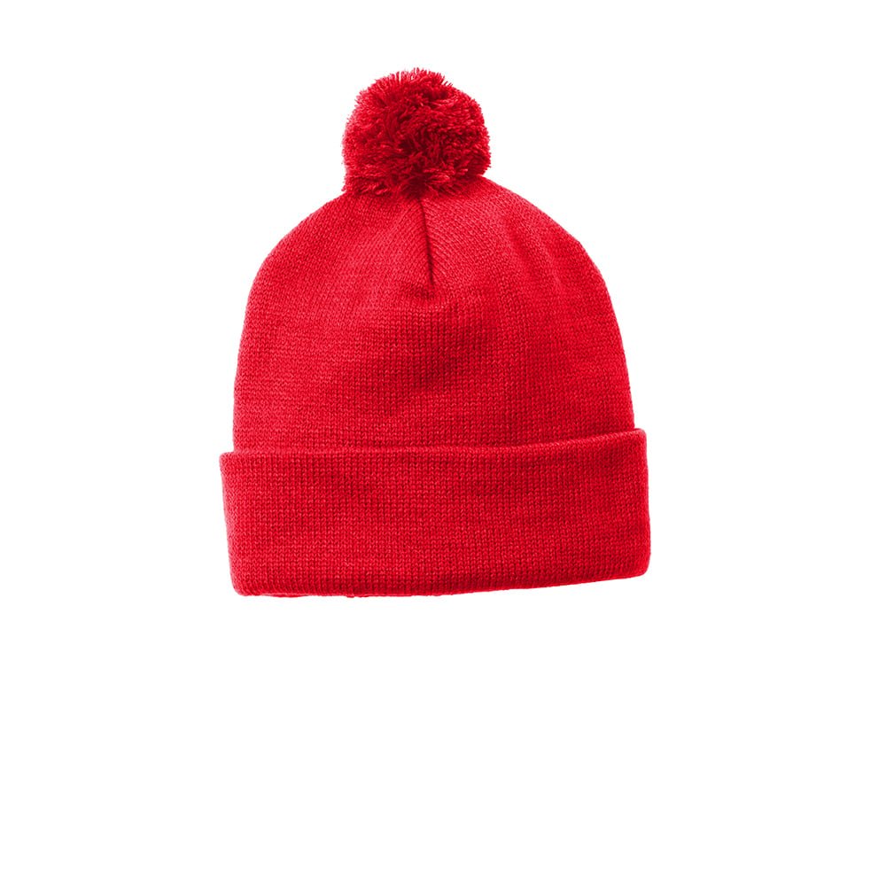 Sport - Tek STC37 Solid Color Acrylic Pom Pom Beanie - Gorvex.com