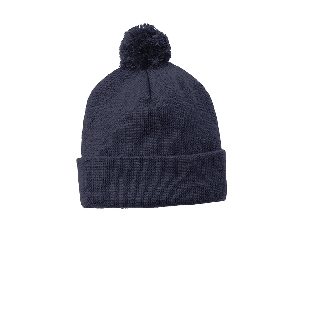 Sport - Tek STC37 Solid Color Acrylic Pom Pom Beanie - Gorvex.com