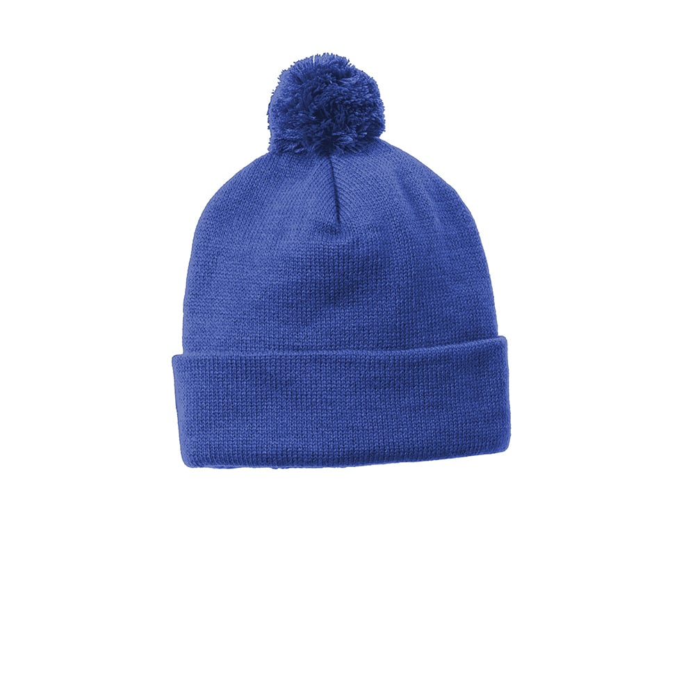 Sport - Tek STC37 Solid Color Acrylic Pom Pom Beanie - Gorvex.com