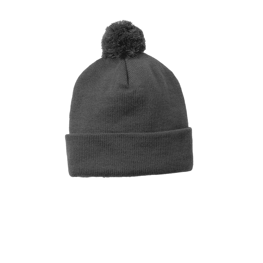 Sport - Tek STC37 Solid Color Acrylic Pom Pom Beanie - Gorvex.com