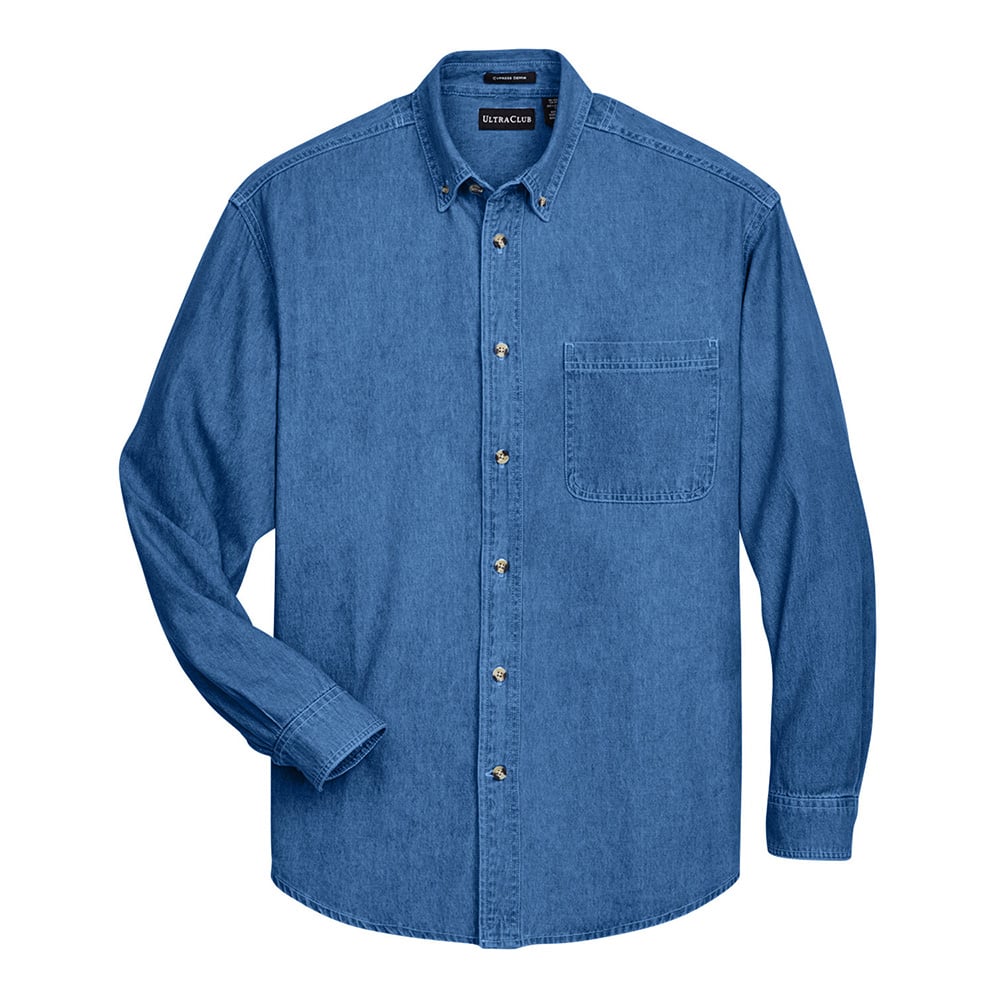 UltraClub 8960 Men's Cypress Denim Shirt with Pocket - Gorvex.com