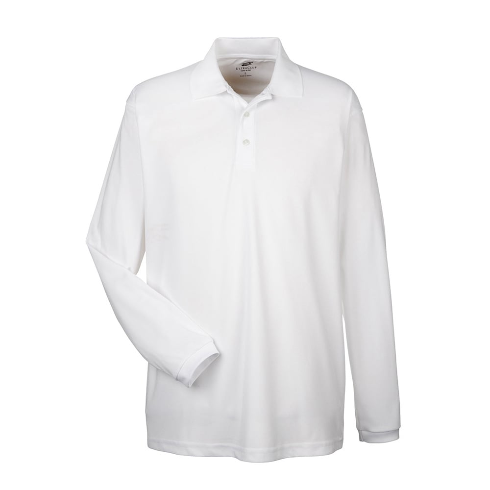 UltraClub Cool & Dry 8210LS Long - Sleeve Mesh® Piqué Polo - Gorvex.com