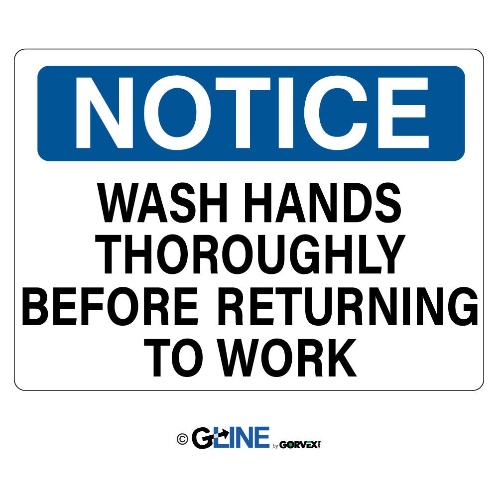 Wash Hands Thoroughly Before Returning to Work - Notice Sign - Gorvex.com