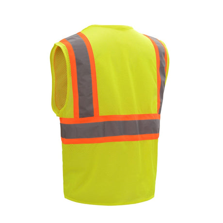 Hi-Vis Safety Vest, Two Tone Mesh with Zipper Closure, Standard Class 2