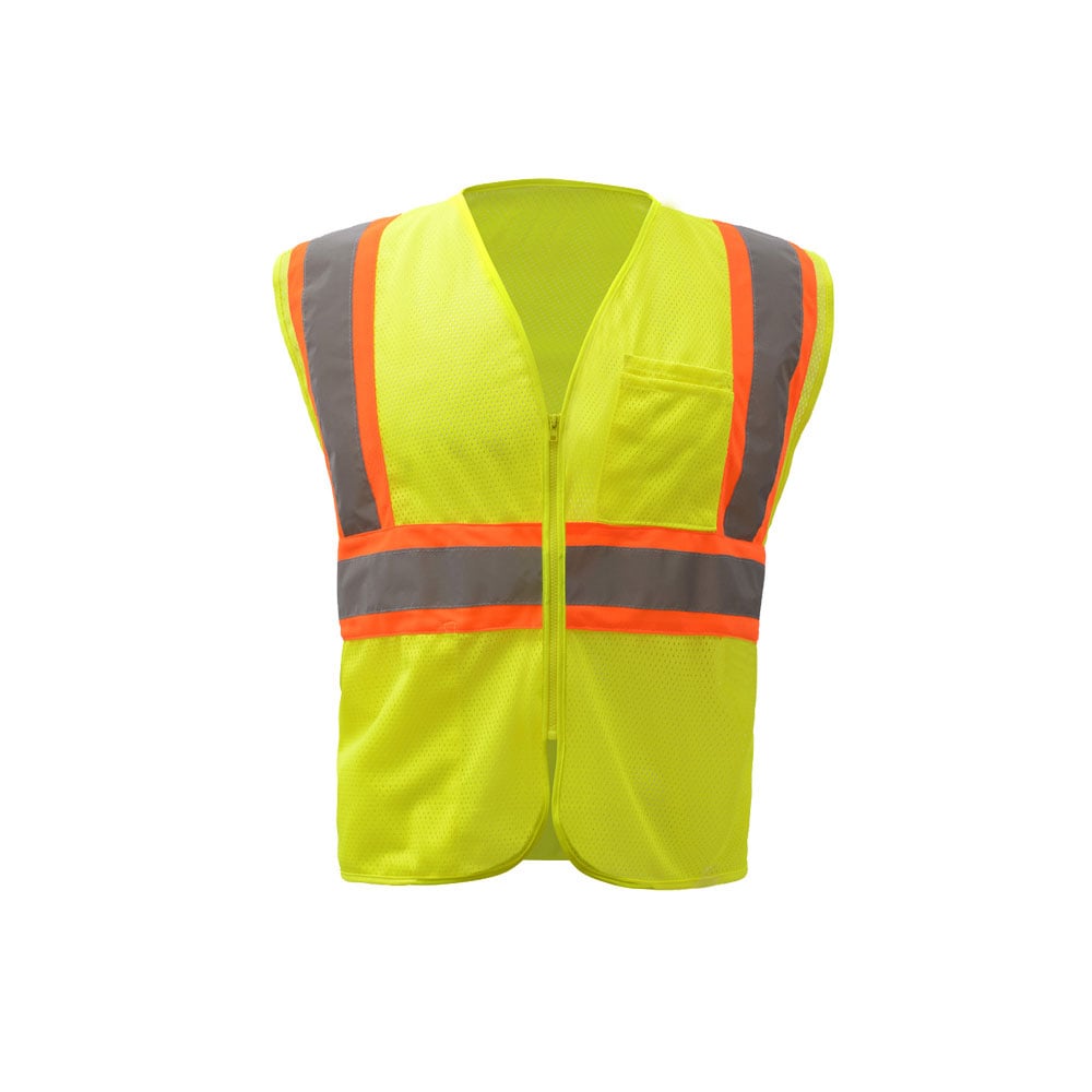 Hi-Vis Safety Vest, Two Tone Mesh with Zipper Closure, Standard Class 2