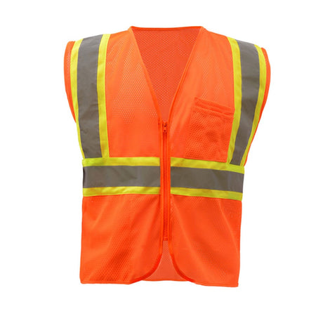 Hi-Vis Safety Vest, Two Tone Mesh with Zipper Closure, Standard Class 2