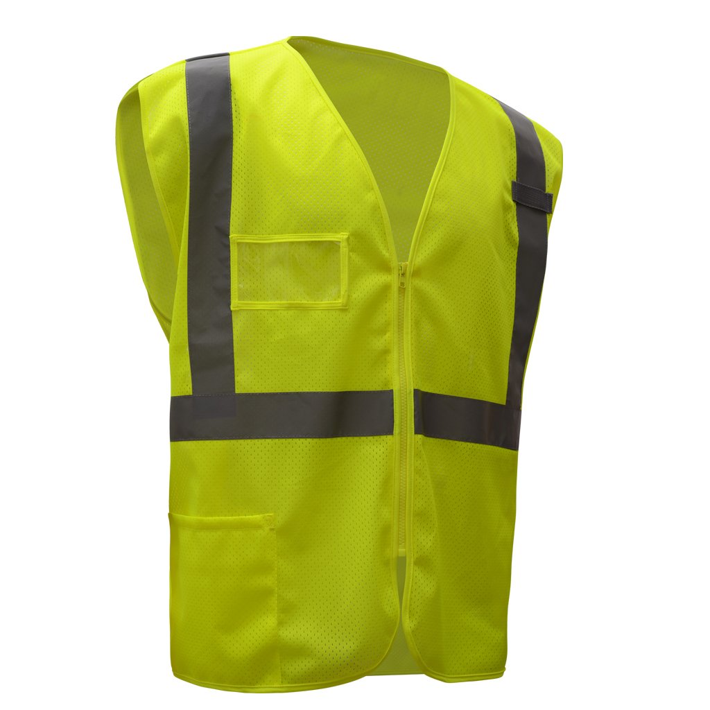 Hi-Vis Safety Vest, Mesh with Zipper Closure 1 Pocket, Standard Class 2