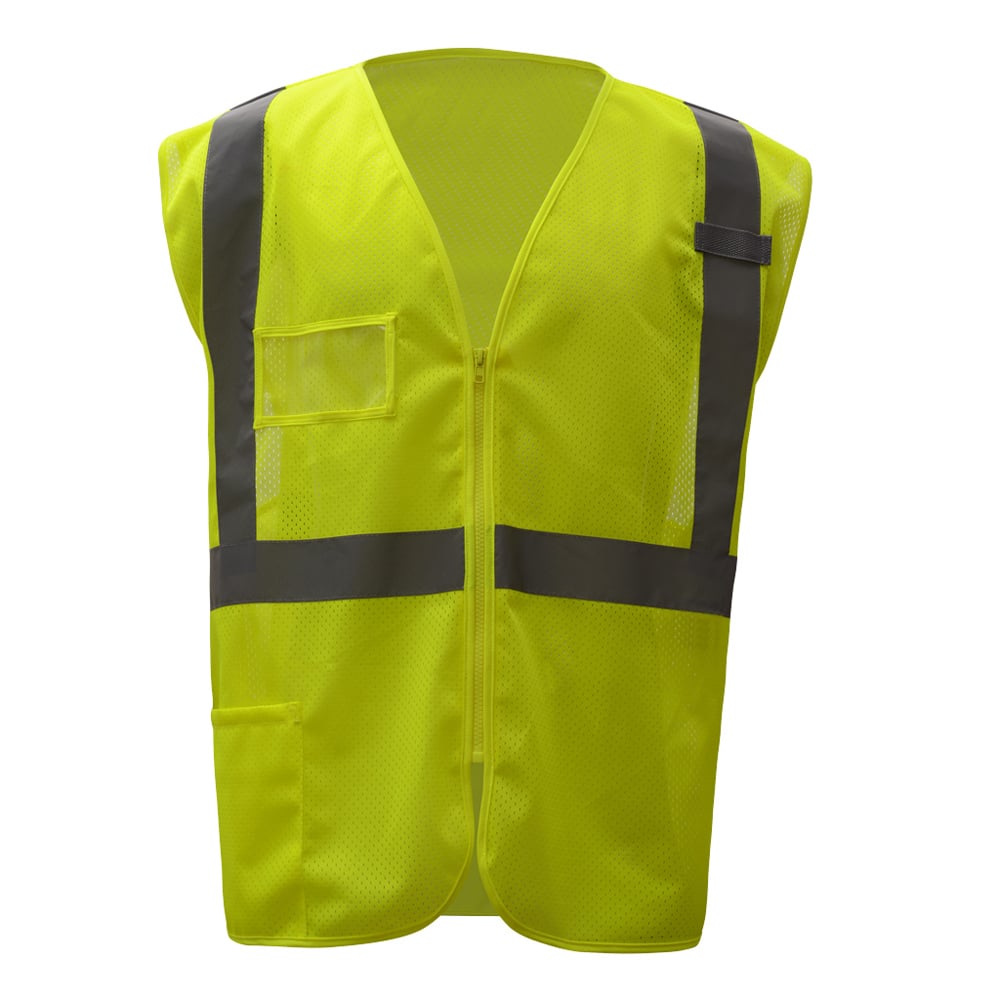 Hi-Vis Safety Vest, Mesh with Zipper Closure 1 Pocket, Standard Class 2