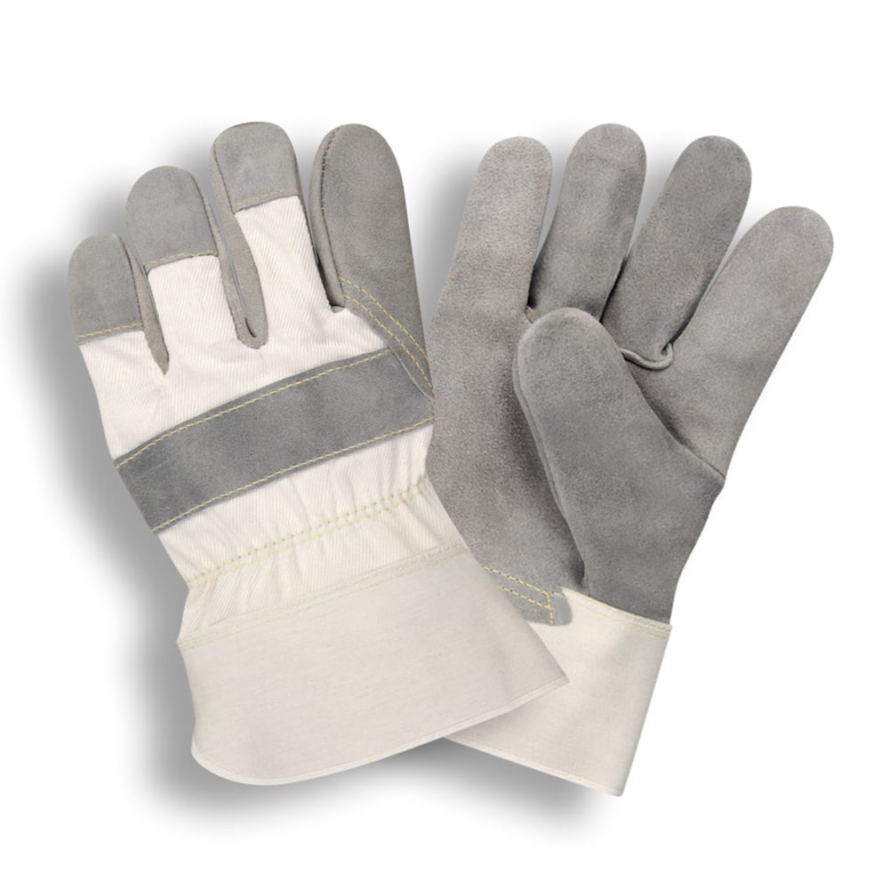 COR-1030 Leather Palm Glove/White Canvas Back+2.5" Rubberized Cuff, 1 dozen (12 pairs)