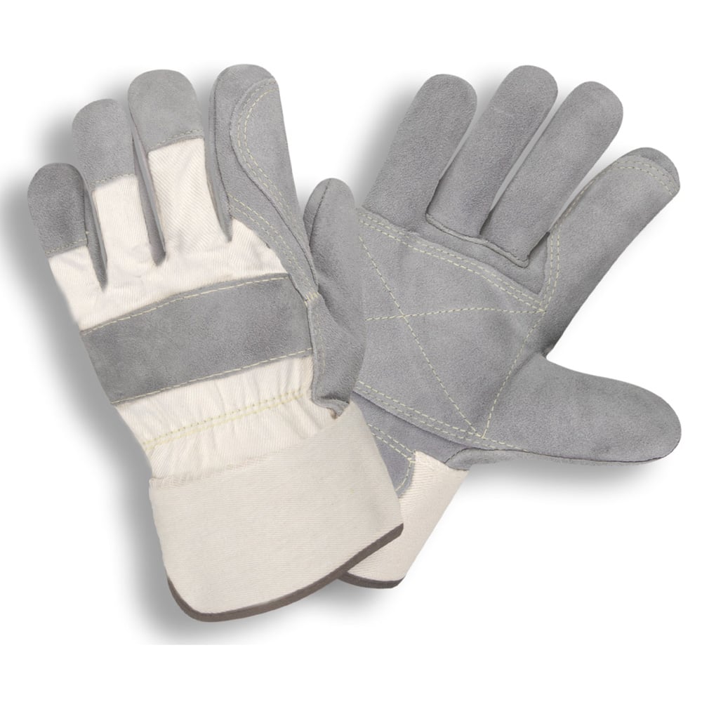 COR-1051 Double Leather Palm Glove/White Canvas Back+2.5" Cuff, 1 dozen (12 pairs)