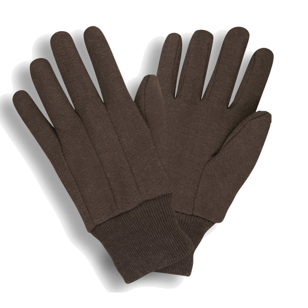 G-Line Standard Cotton/Polyester Brown Jersey Gloves, Knit Wrist, 1 dozen (12 pairs)