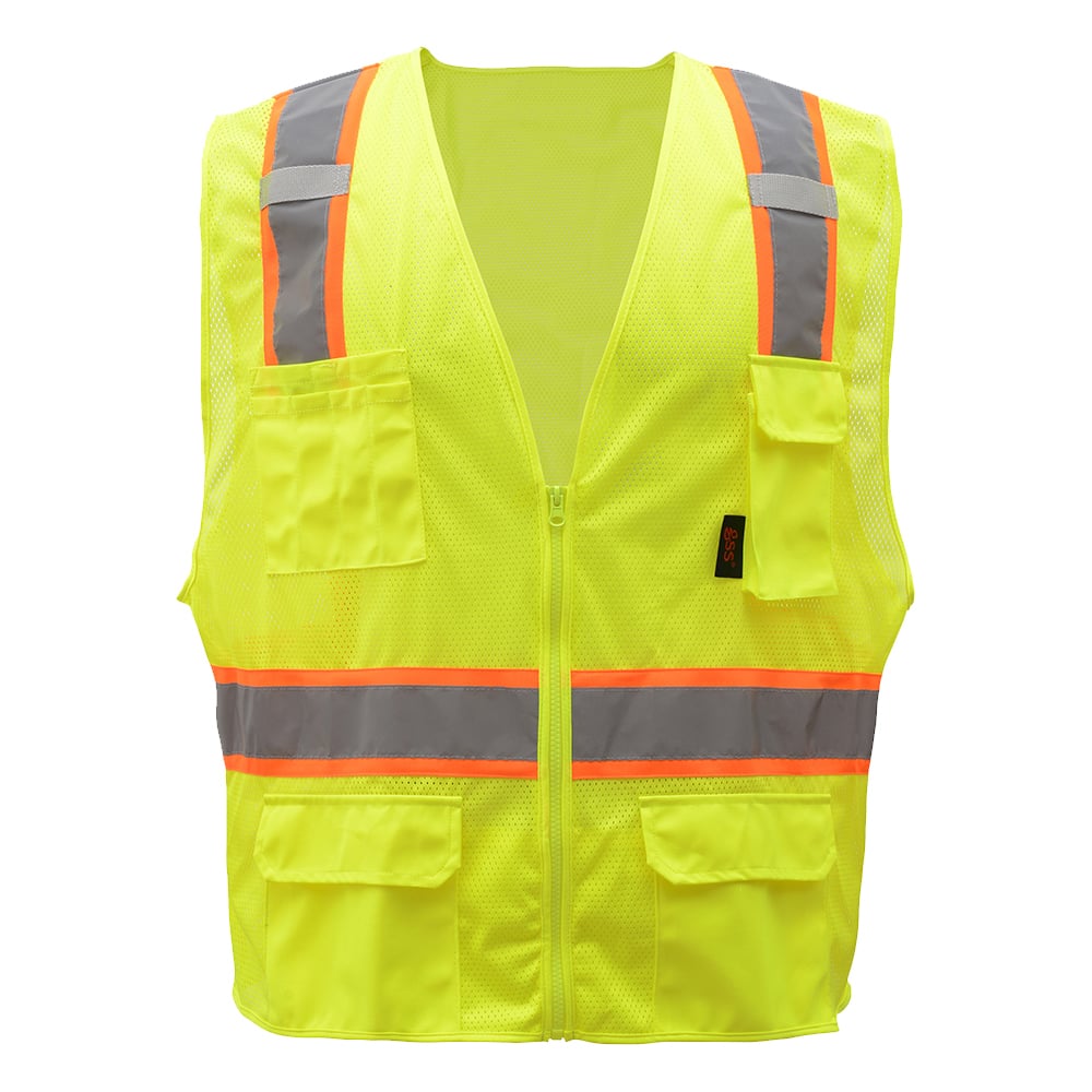 Hi-Vis Safety Vest, Two Tone Mesh with Zipper Closure, Premium Class 2