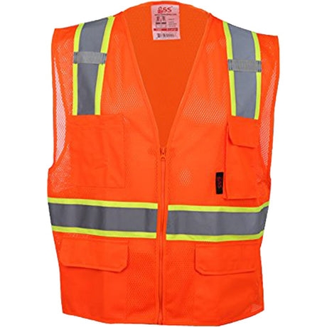 Hi-Vis Safety Vest, Two Tone Mesh with Zipper Closure, Premium Class 2