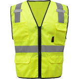 Hi-Vis Safety Vest, Mesh with Zipper and 6 Pockets, Premium Class 2