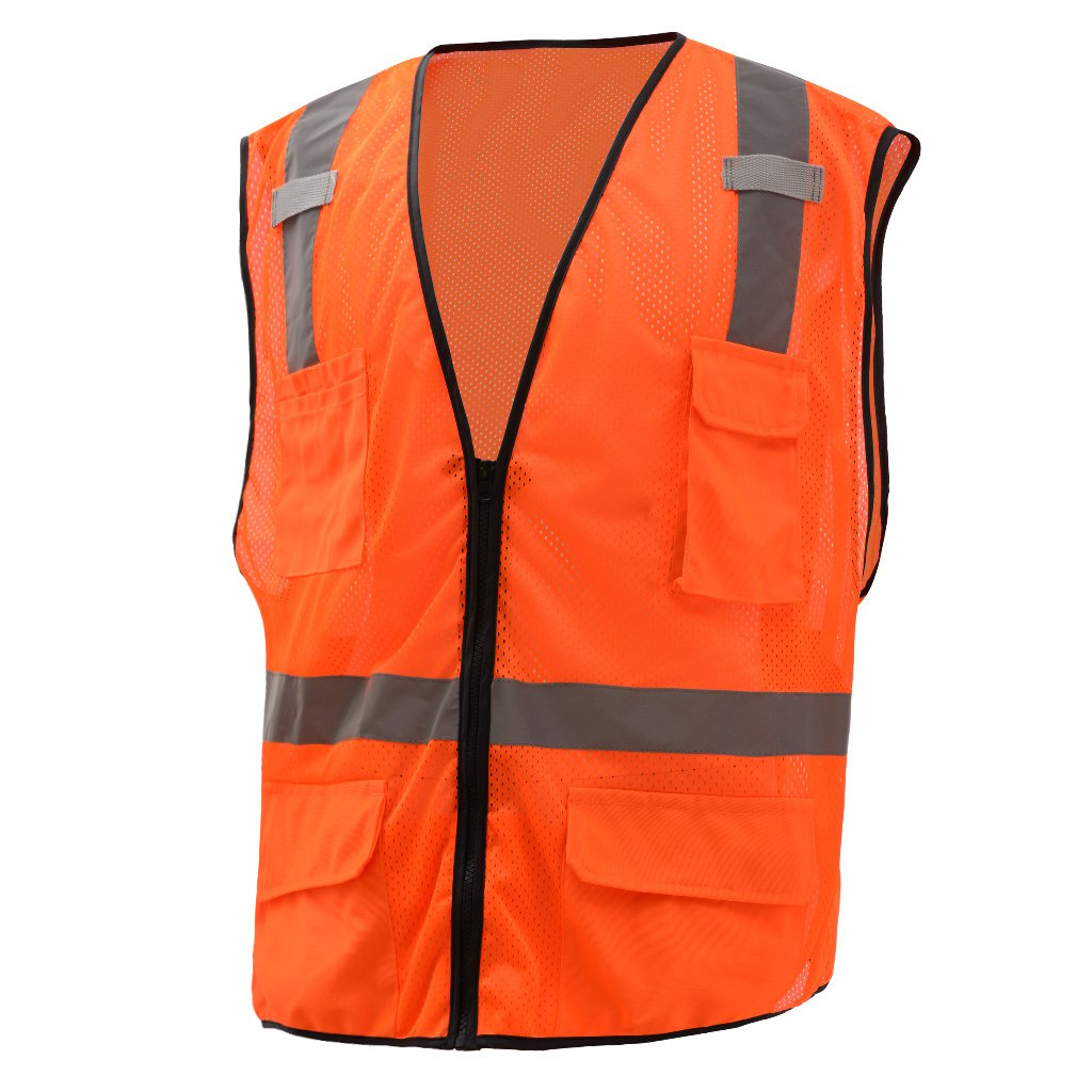 Hi-Vis Safety Vest, Mesh with Zipper and 6 Pockets, Premium Class 2