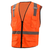 Hi-Vis Safety Vest, Mesh with Zipper and 6 Pockets, Premium Class 2