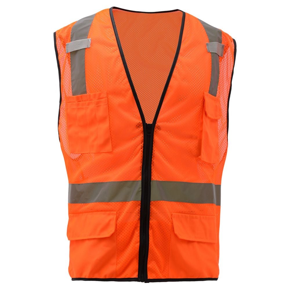 Hi-Vis Safety Vest, Mesh with Zipper and 6 Pockets, Premium Class 2