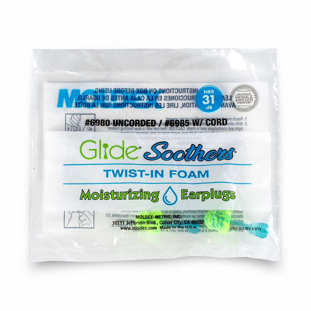 Moldex Glide Soothers 6985 Corded Earplugs, NRR 31, 1 box (100 pairs)