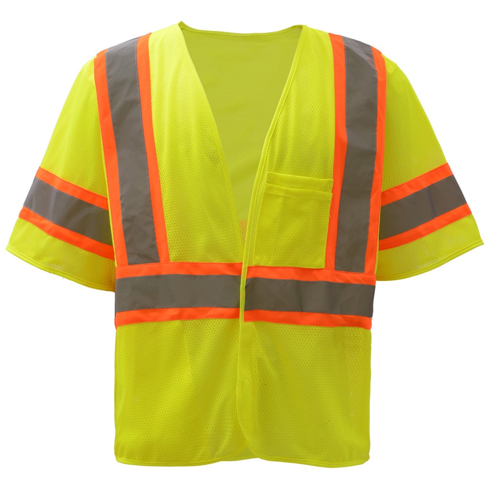 Hi-Vis Safety Vest, Two Tone Mesh Hook & Loop Closure, Standard Class 3