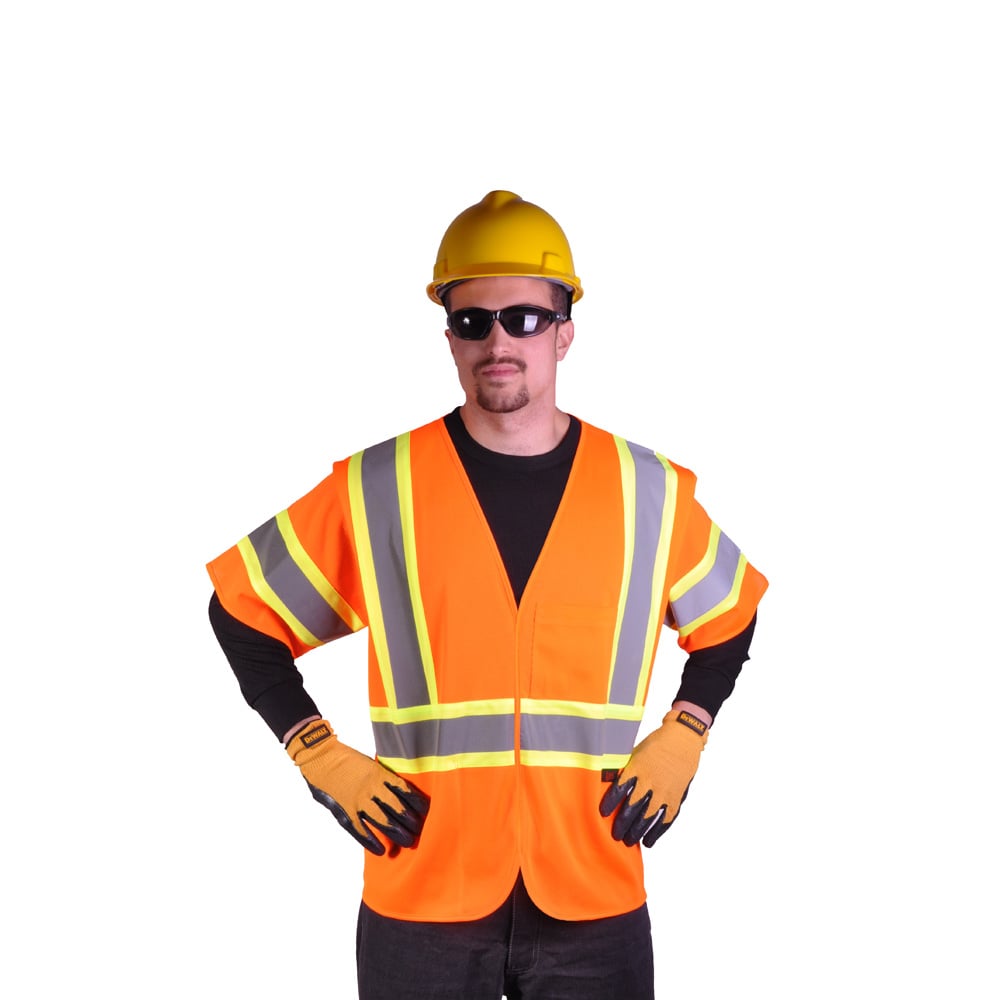 Hi-Vis Safety Vest, Two Tone Mesh Hook & Loop Closure, Standard Class 3