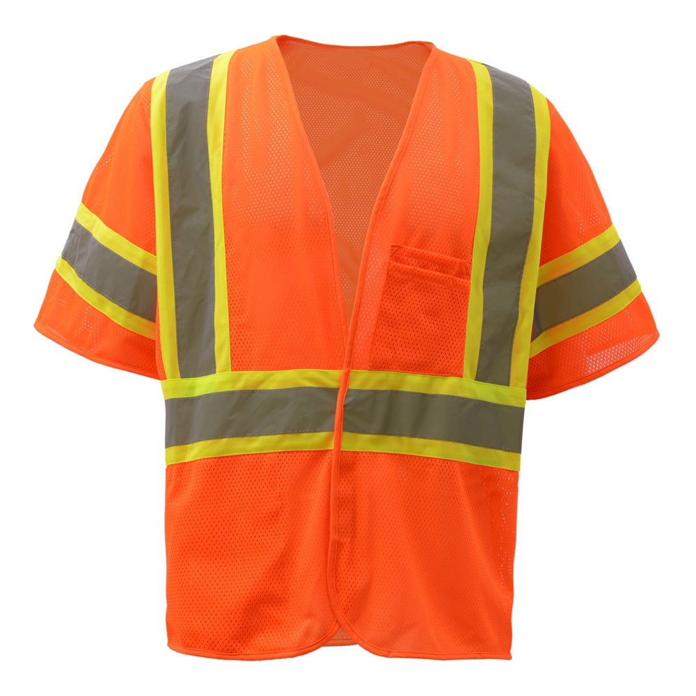 Hi-Vis Safety Vest, Two Tone Mesh Hook & Loop Closure, Standard Class 3