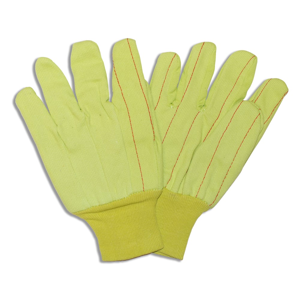 Cordova Hi Vis 100% Cotton Corded Canvas Glove with Knit Wrist, Hi Vis Yellow, 1 dozen (12 pairs)
