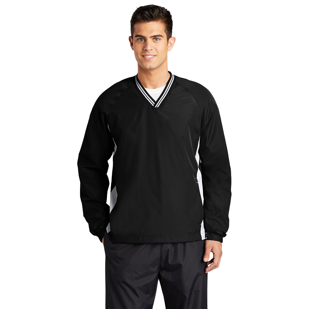 Sport-Tek JST62 Colorblock V-Neck Wind Shirt with Tipped Collar