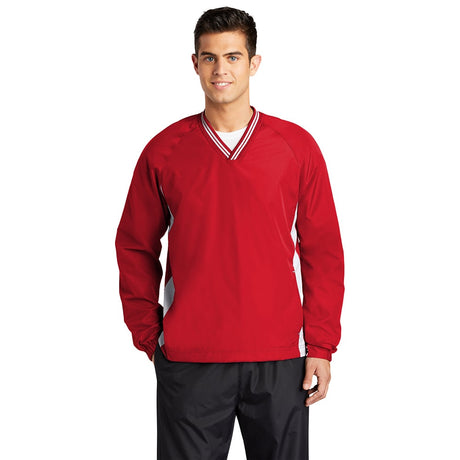 Sport-Tek JST62 Colorblock V-Neck Wind Shirt with Tipped Collar