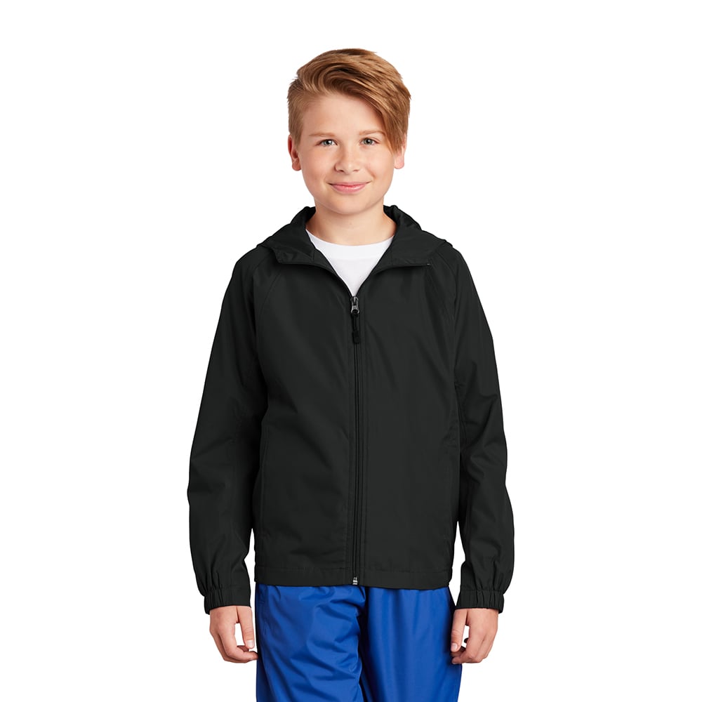 Sport-Tek YST73 Youth Hooded Raglan Jacket with Elastic Back Hem