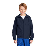 Sport-Tek YST73 Youth Hooded Raglan Jacket with Elastic Back Hem