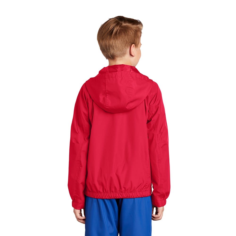 Sport-Tek YST73 Youth Hooded Raglan Jacket with Elastic Back Hem