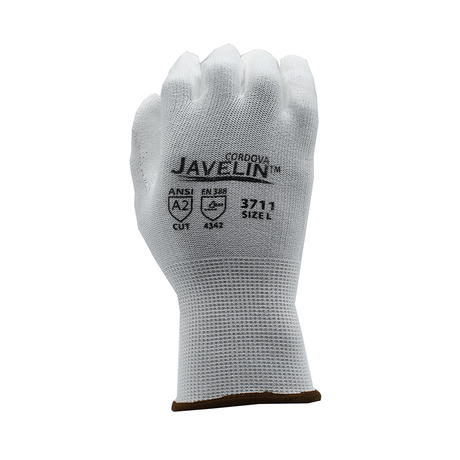 Cordova Javelin™ White HPPE PU Coated Gloves, ANSI A2, 1 pair