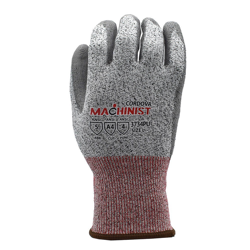 Cordova MACHINIST™ HPPE/Glass PU Coated Gloves, ANSI A4, 1 pair