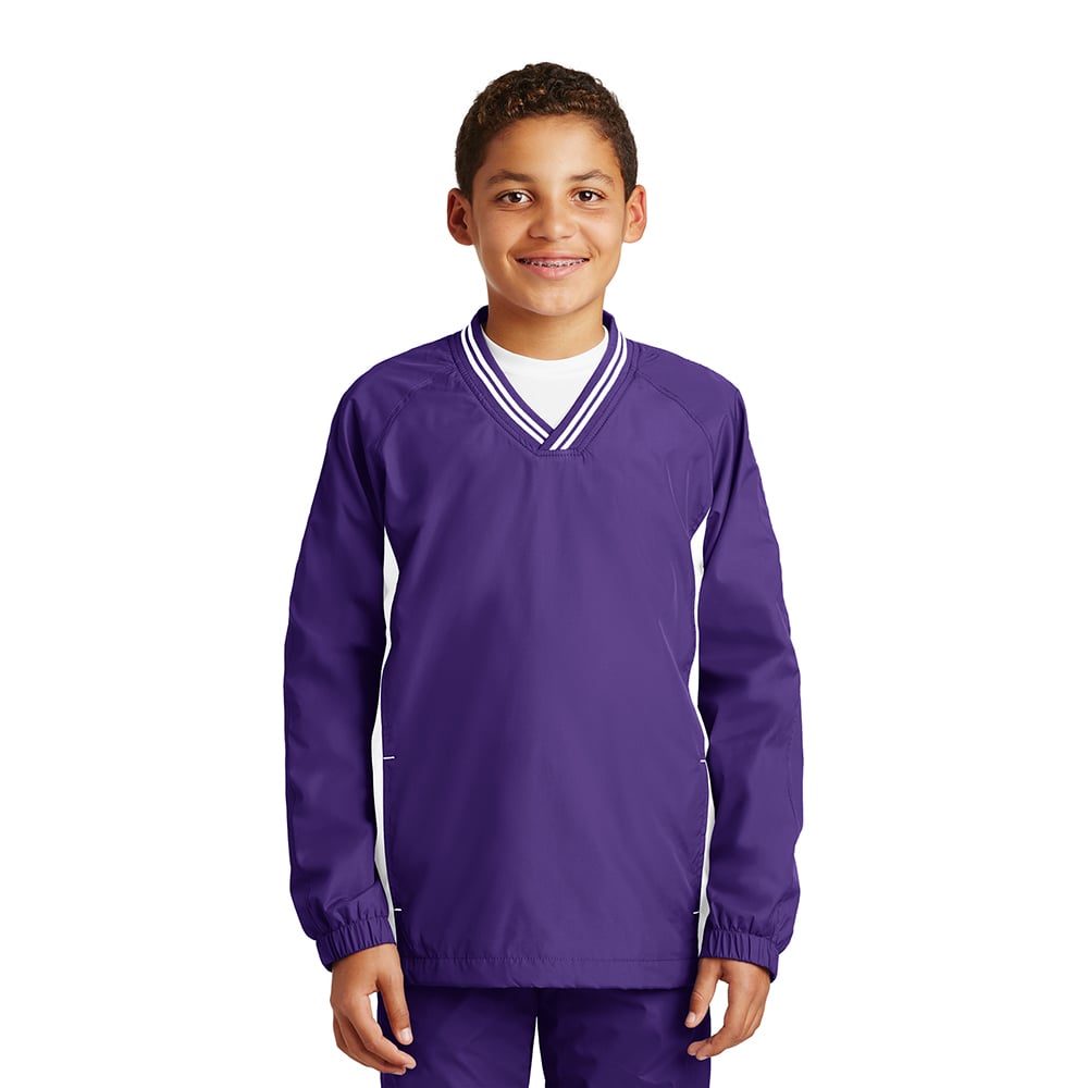 Sport-Tek YST62 Youth Tipped V-Neck Raglan Wind Shirt with Pockets