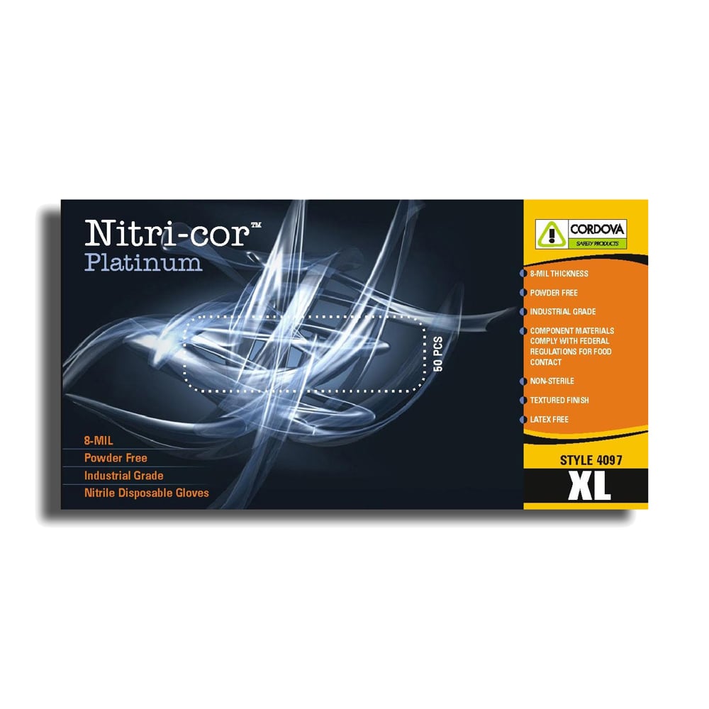 Cordova 4097 Nitri-Cor® Platinum 8-mil Nitrile Disposable Glove, 1 case (20 boxes)