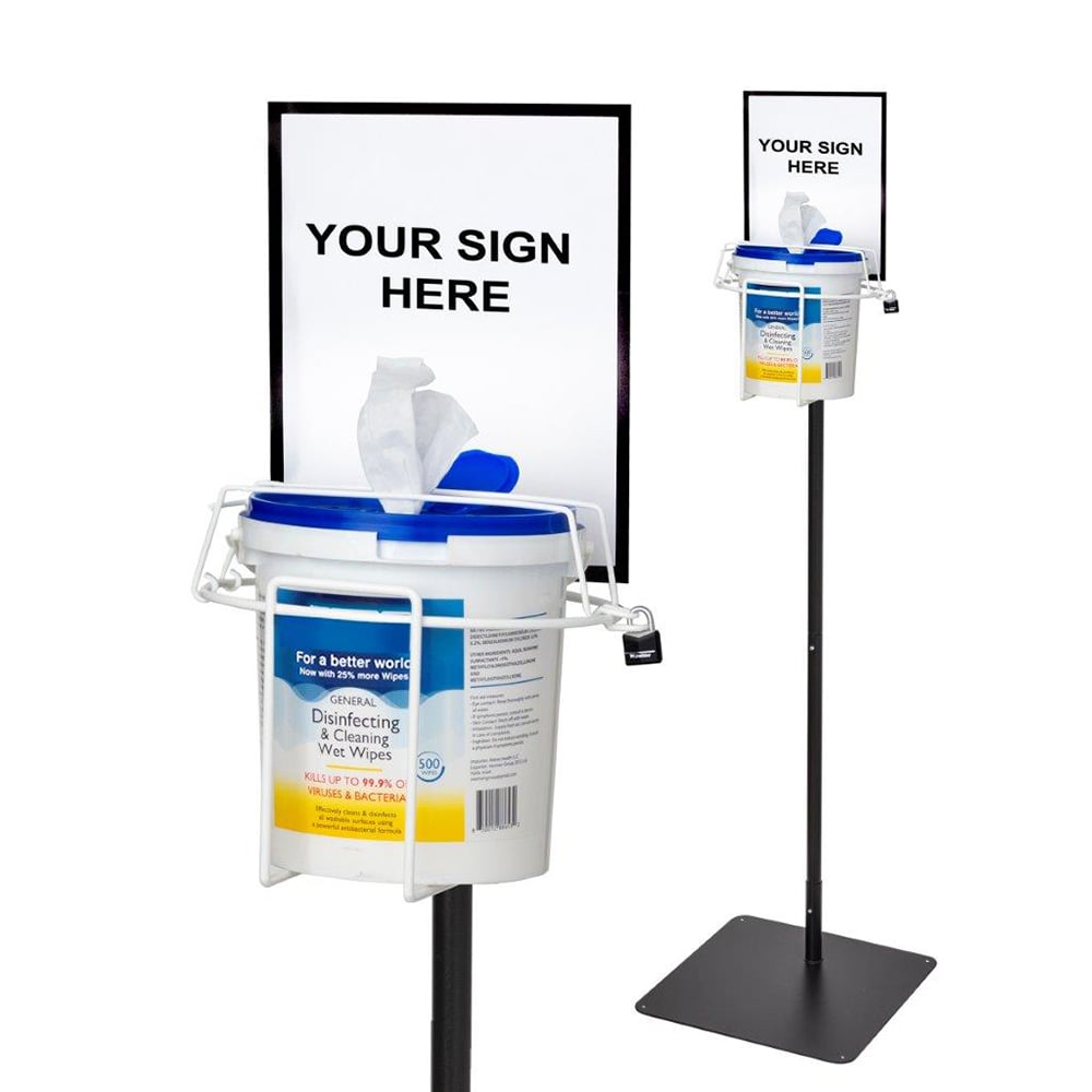 Free Standing Locking 2 Gallon Bucket Rack with Sign