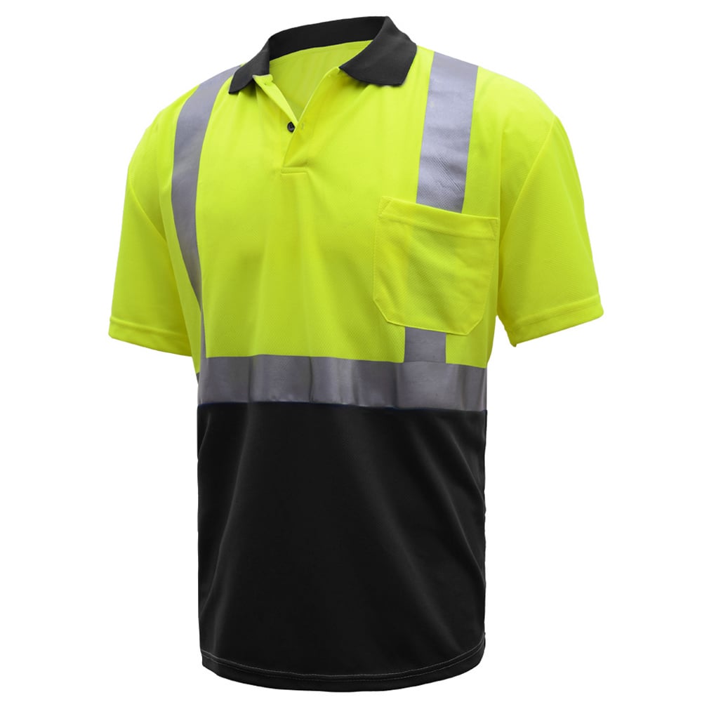 Hi-Vis Safety Polo Shirt, Black Bottom and SPF, Class 2