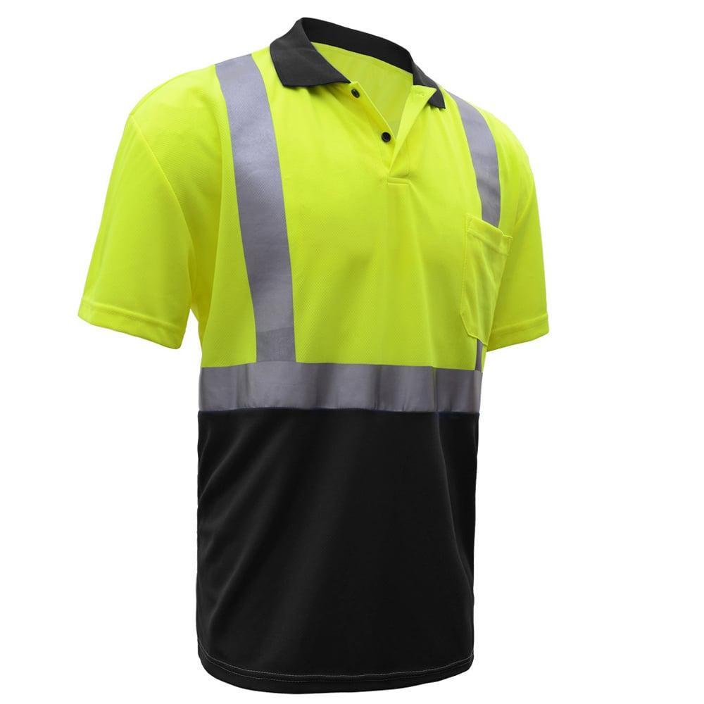 Hi-Vis Safety Polo Shirt, Black Bottom and SPF, Class 2