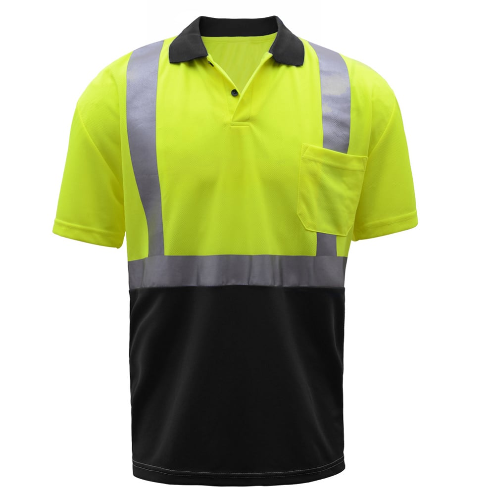 Hi-Vis Safety Polo Shirt, Black Bottom and SPF, Class 2