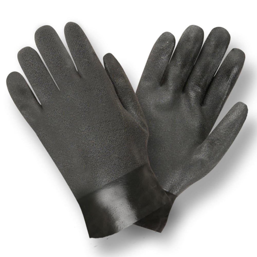 Black Double Dipped Sandpaper Grip PVC Gloves/Interlock Lined, 1 dozen (12 pairs)