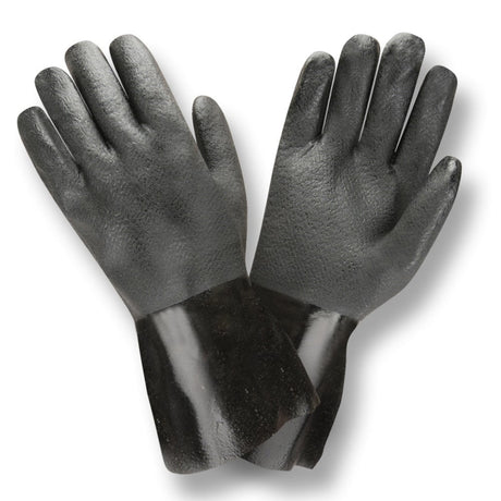 Black Double Dipped Etched Grip PVC Supported Gloves/Interlock Lined, 1 dozen (12 pairs)