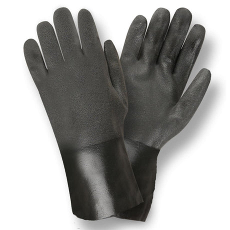 Black Double Dipped Sandpaper Grip PVC Gloves/Jersey Lined, 1 dozen (12 pairs)