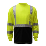 Hi-Vis Safety T-Shirt, Black Bottom and Long Sleeves, Class 3