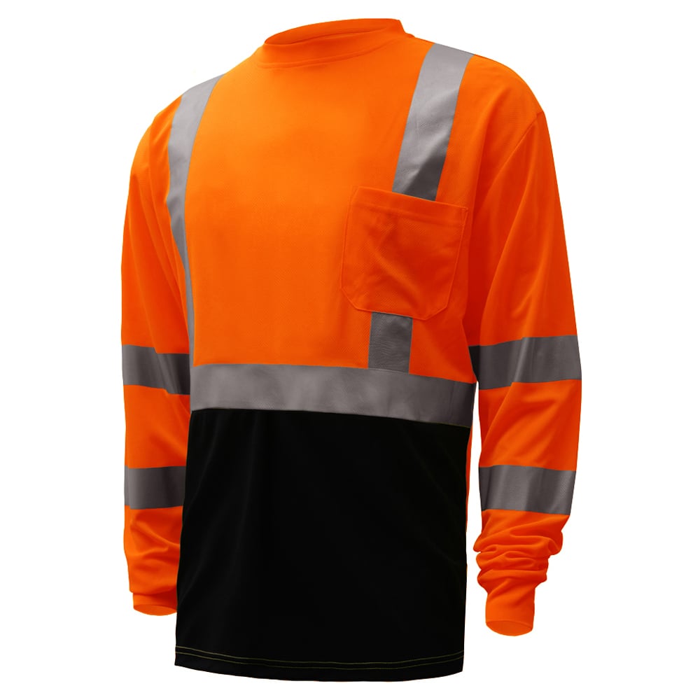 Hi-Vis Safety T-Shirt, Black Bottom and Long Sleeves, Class 3