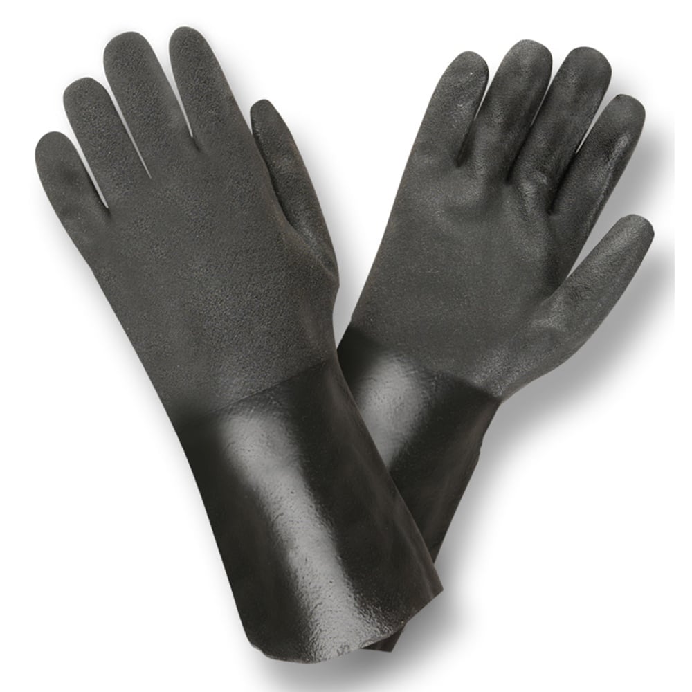 Black Double Dipped Sandpaper Grip PVC Gloves/Interlock Lined, 1 dozen (12 pairs)