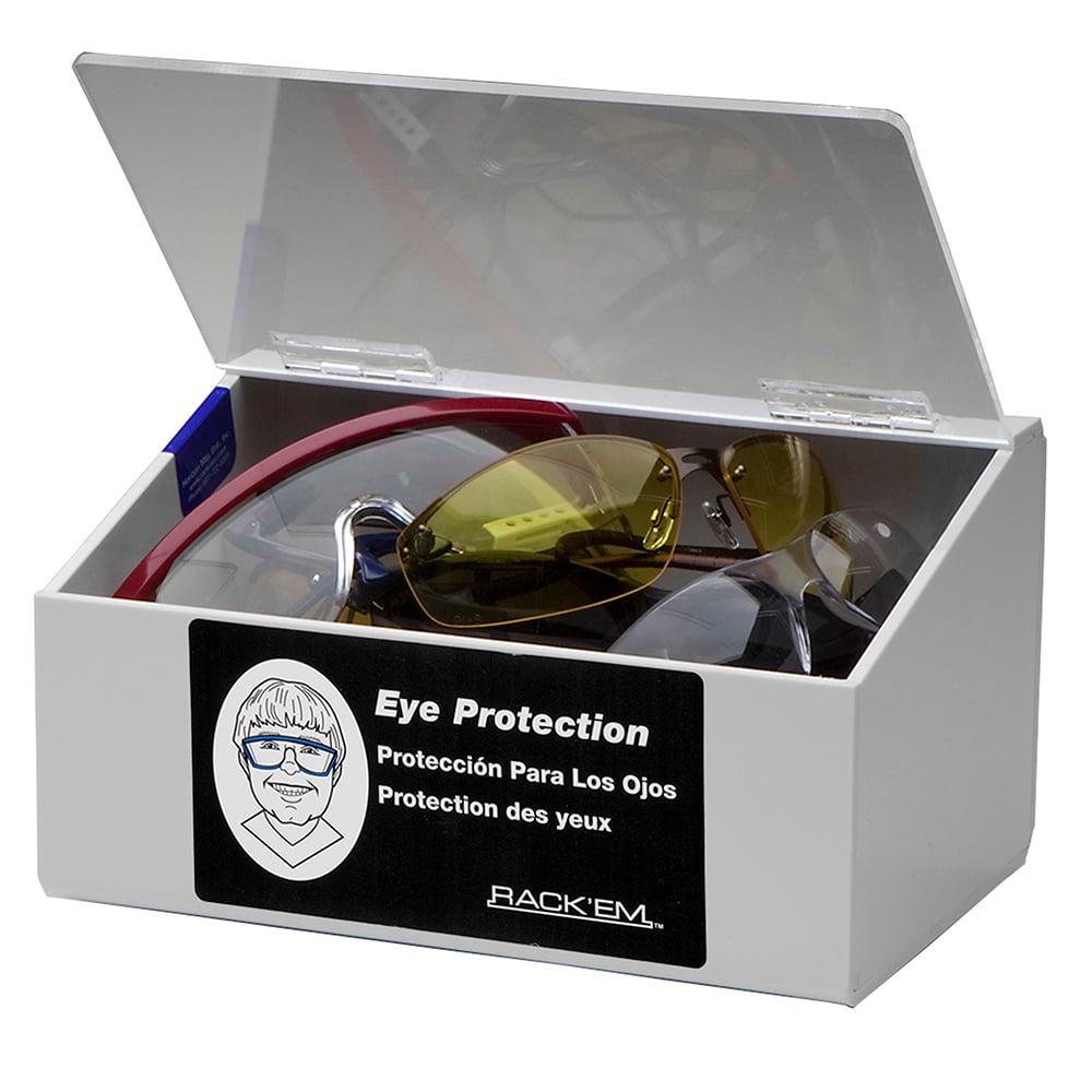 Safety Glasses/Earplug Dispenser with Lid